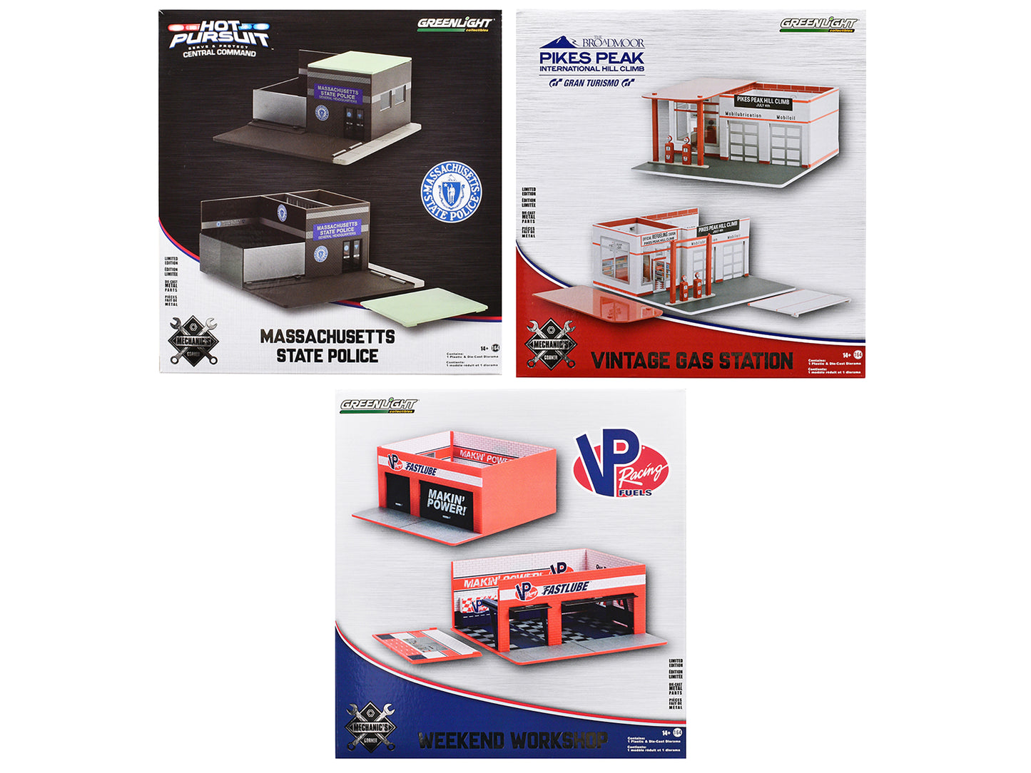 "Mechanic's Corner" Series 10 Set of 3 Dioramas for 1/64 Scale Models by Greenlight