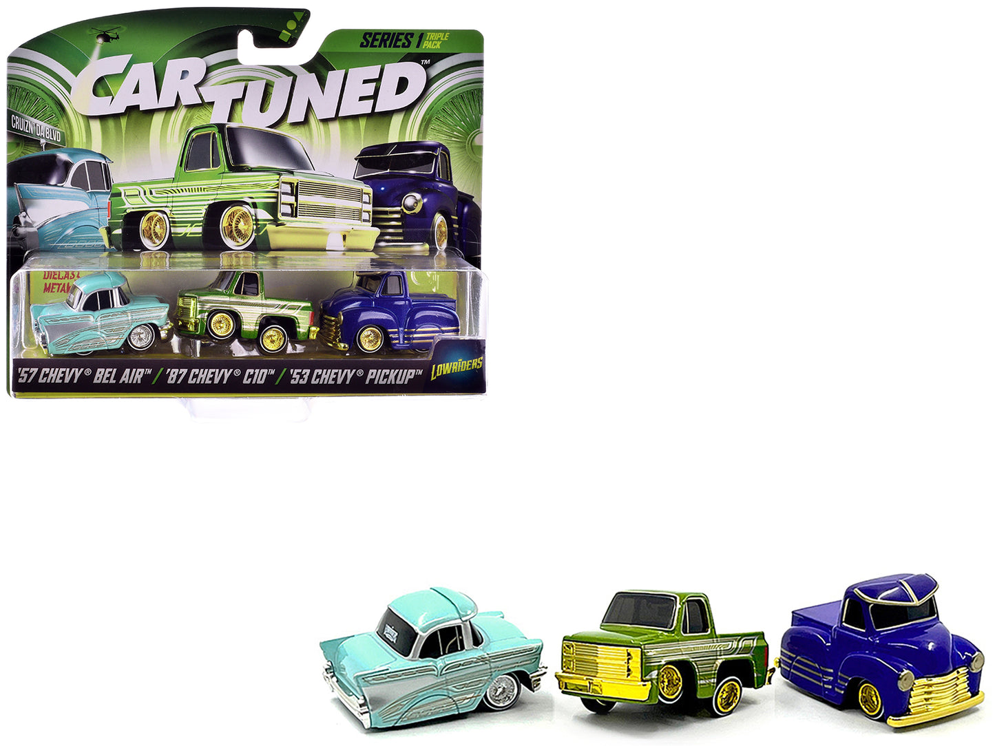 "Lowriders" Series 1 Chevrolet Triple Pack Set of 3 Cars Diecast Model Cars by CarTuned