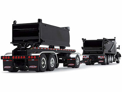 Kenworth T880 Quad-Axle Dump Truck and Rogue Transfer Tandem-Axle Dump Trailer Black 1/64 Diecast Model by DCP/First Gear