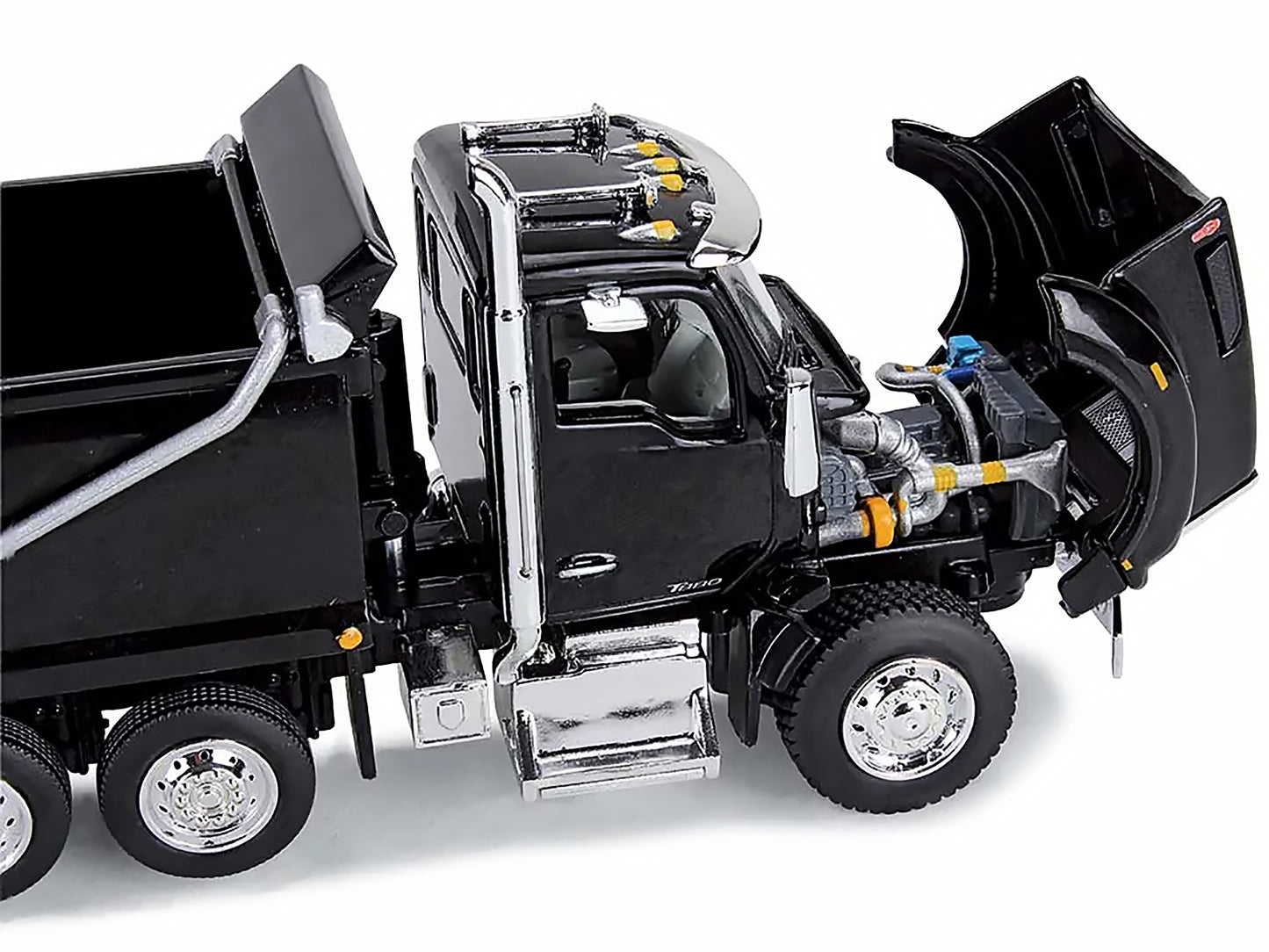 Kenworth T880 Quad-Axle Dump Truck and Rogue Transfer Tandem-Axle Dump Trailer Black 1/64 Diecast Model by DCP/First Gear