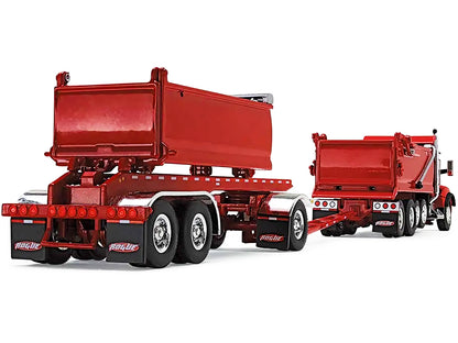 Kenworth T880 Quad-Axle Dump Truck and Rogue Transfer Tandem-Axle Dump Trailer Viper Red 1/64 Diecast Model by DCP/First Gear