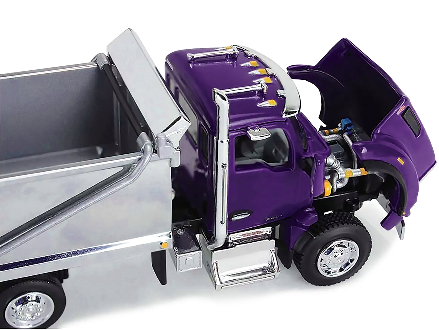 Kenworth T880 Day Cab with Rogue Transfer Dump Body Truck Purple and Chrome 1/64 Diecast Model by DCP/First Gear