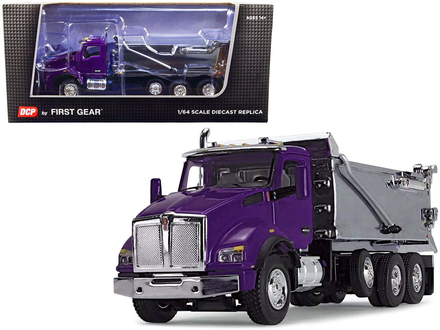 Kenworth T880 Day Cab with Rogue Transfer Dump Body Truck Purple and Chrome 1/64 Diecast Model by DCP/First Gear