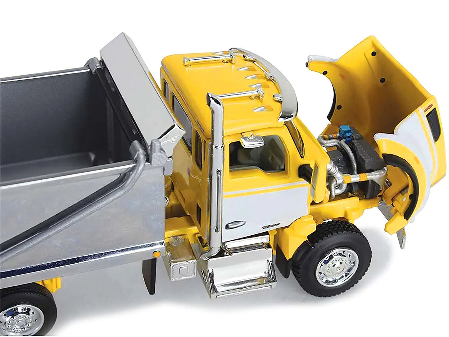 Kenworth T880 Day Cab with Rogue Transfer Dump Body Truck Yellow with White and Chrome 1/64 Diecast Model by DCP/First Gear