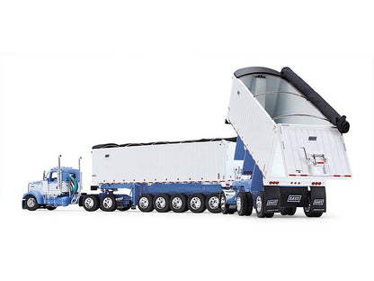 Kenworth W900L Day Cab and East Michigan Series 31' and 20' End Dump Trailers Wisteria Blue and White 1/64 Diecast Model by DCP/First Gear