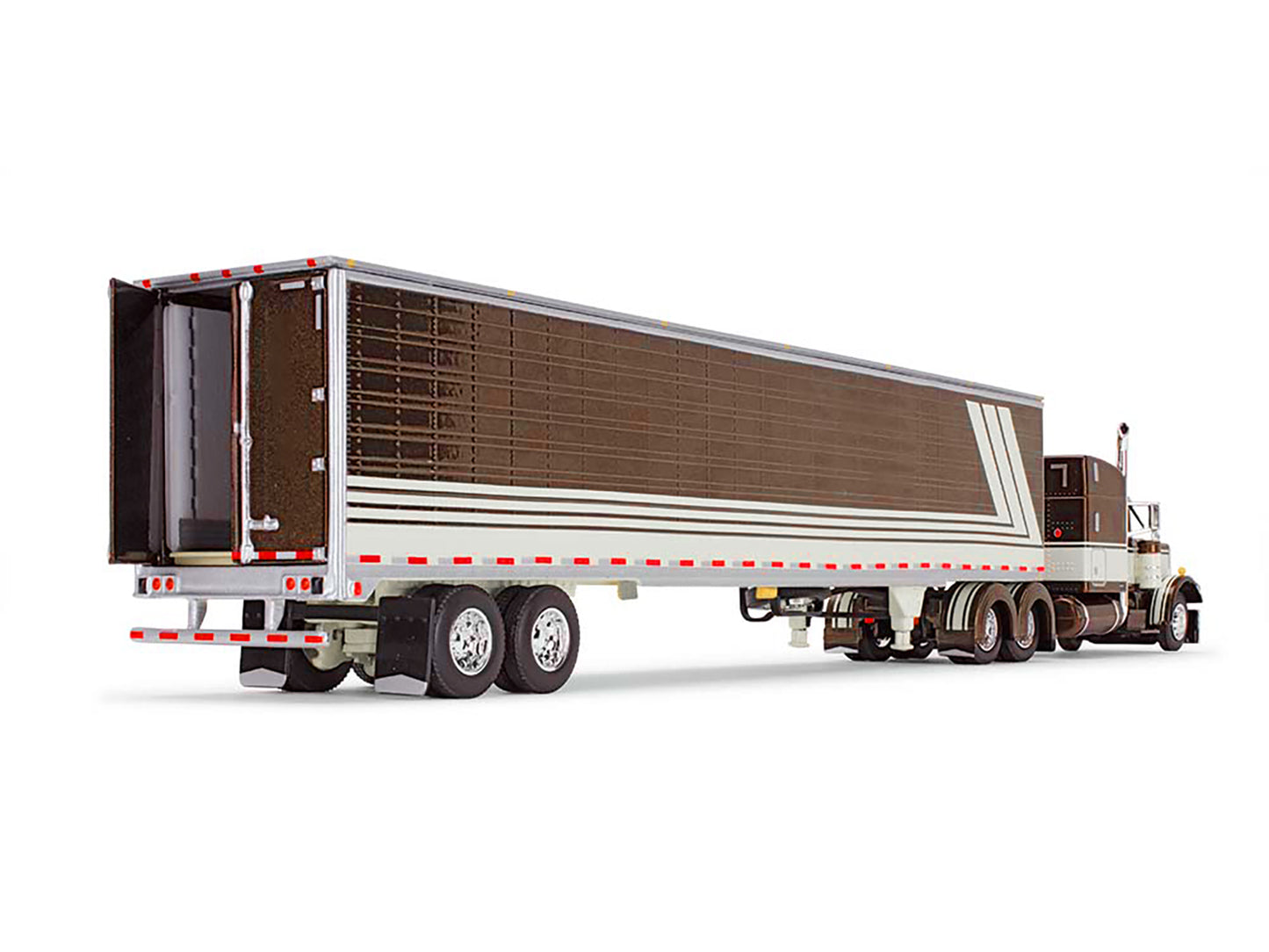 Peterbilt 359 with 63" Mid-Roof Sleeper and 53' Utility Trailer Brown and Cream 1/64 Diecast Model by DCP/First Gear