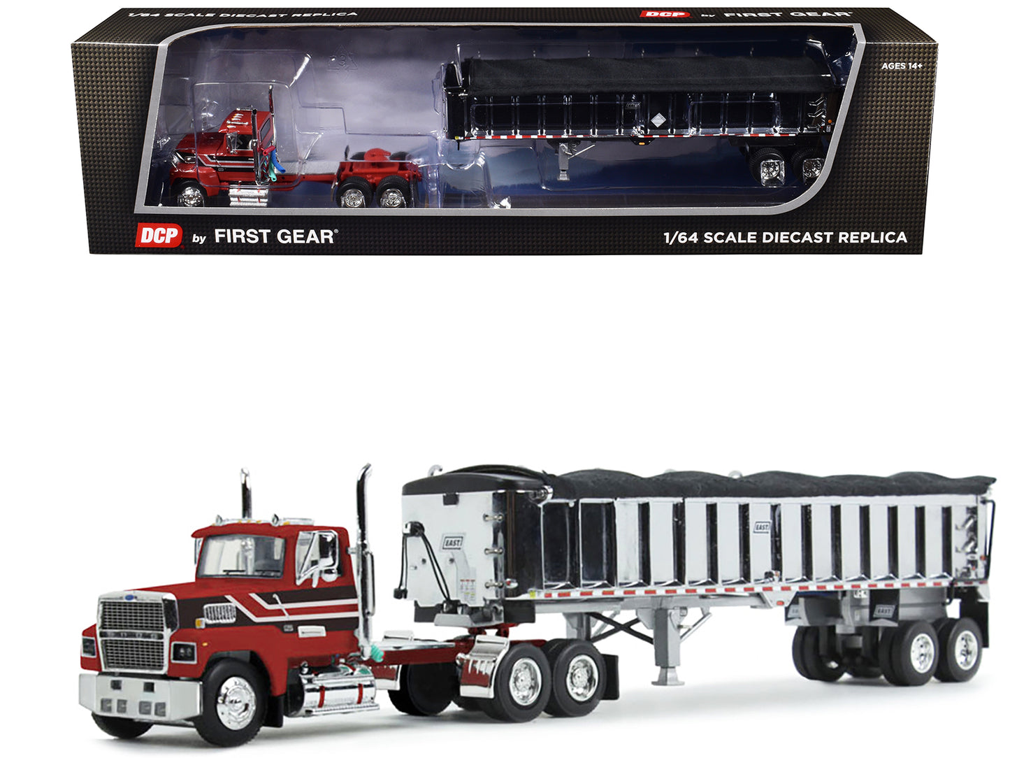 Ford LTL 9000 Day Cab with East End Dump Trailer Red and Black 1/64 Diecast Model by DCP/First Gear