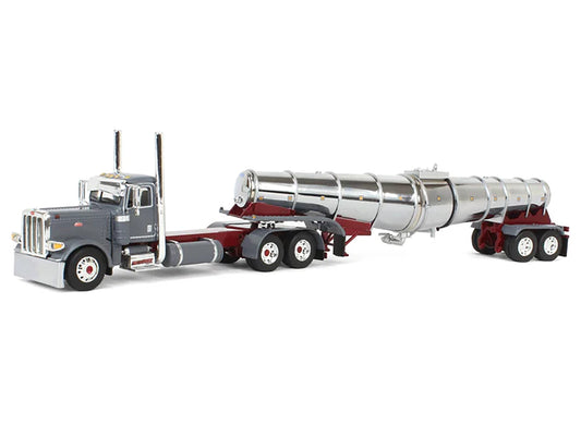 Peterbilt 389 Day Cab and Polar Deep Drop Tank Trailer "North Coast Wine" Gray 1/64 Diecast Model by DCP/First Gear