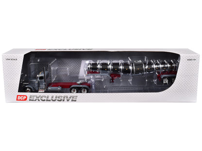 Peterbilt 389 Day Cab and Polar Deep Drop Tank Trailer "North Coast Wine" Gray 1/64 Diecast Model by DCP/First Gear