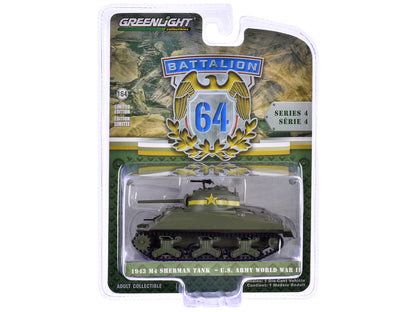 1943 M4 Sherman Tank "13th Armored Regiment 1st Armored Division Tunisia World War II" (1943) United States Army "Battalion 64" Series 4 1/64 Diecast Model Car by Greenlight