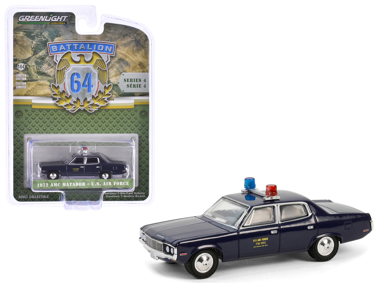 1972 AMC Matador "United States Air Force" Dark Blue "Battalion 64" Series 4 1/64 Diecast Model Car by Greenlight