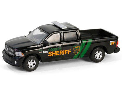 2013 Ram 1500 Pickup Truck "County Sheriff" Black with Green Stripes "Yellowstone" (2018–Current) TV Series "Hollywood Series" Release 42 1/64 Diecast Model Car by Greenlight