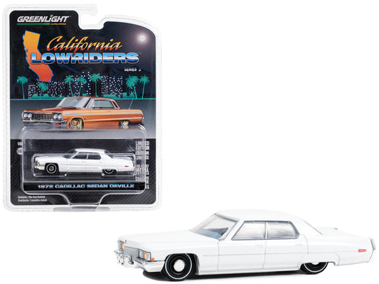 1972 Cadillac Sedan deVille Lowrider Cotillion White with Blue Interior "California Lowriders" Series 3 1/64 Diecast Model Car by Greenlight