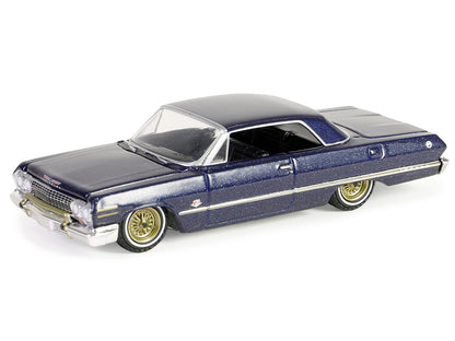 1963 Chevrolet Impala Lowrider Dark Blue Metallic with Gold Wheels "California Lowriders" Series 5 1/64 Diecast Model Car by Greenlight