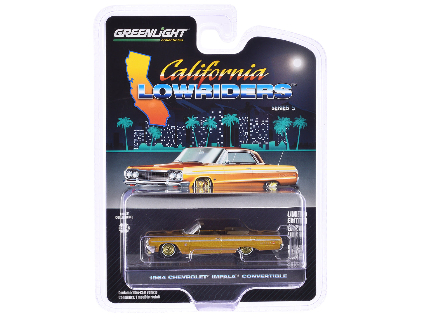 1964 Chevrolet Impala Convertible Lowrider Gold Metallic with Gold Interior "California Lowriders" Series 5 1/64 Diecast Model Car by Greenlight