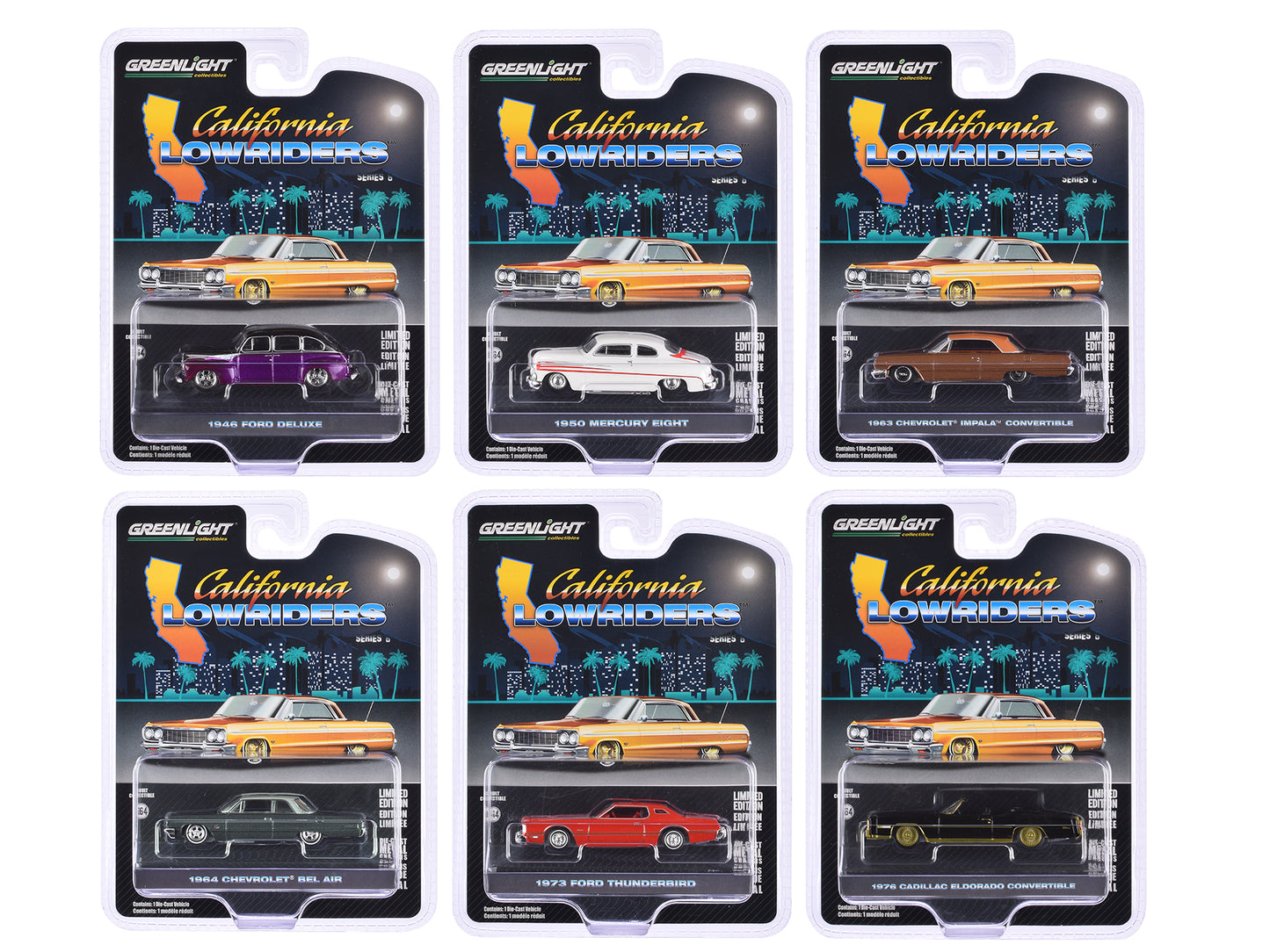 "California Lowriders" Set of 6 pieces Series 6 1/64 Diecast Model Cars by Greenlight