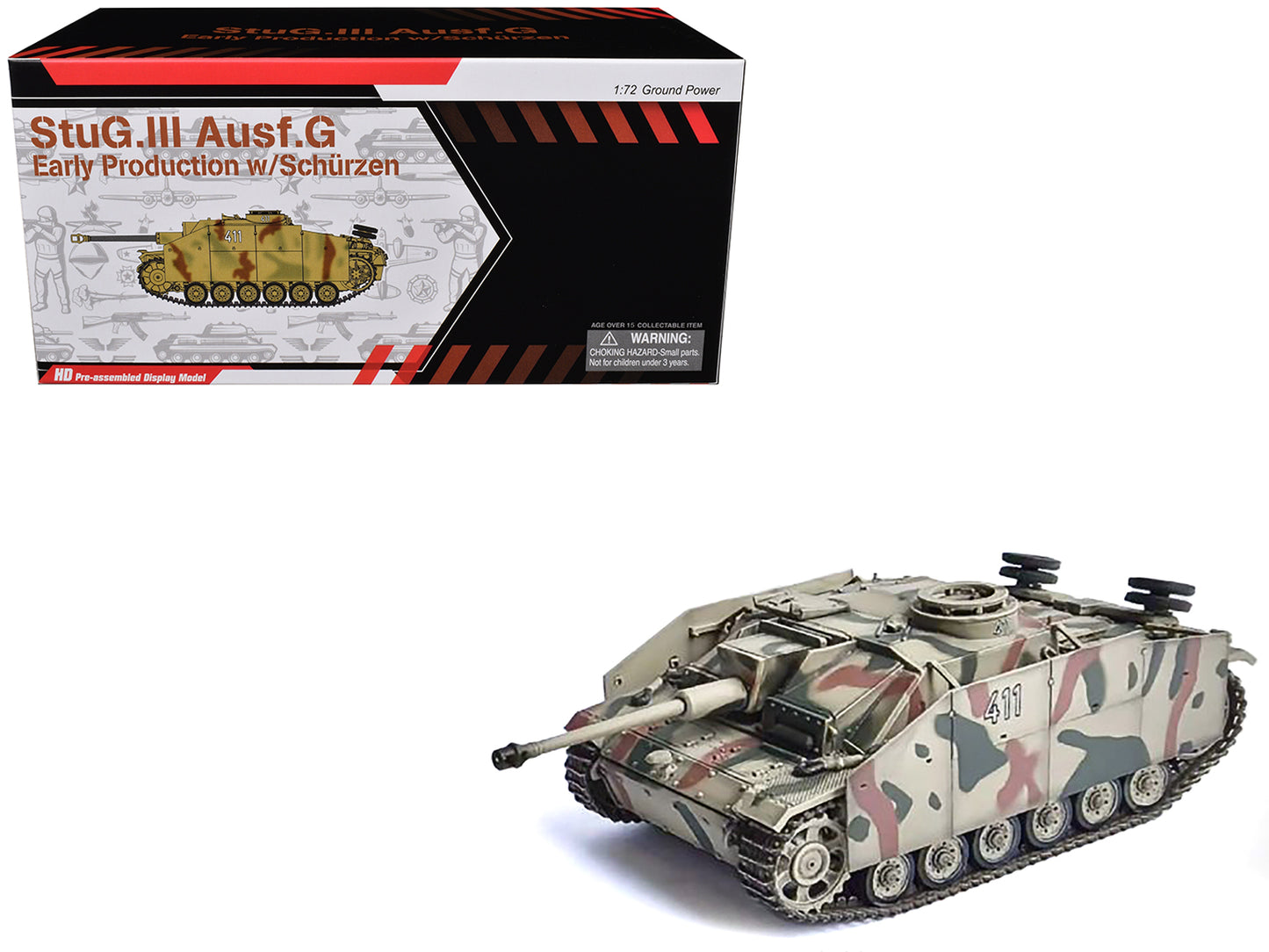 Germany StuG.III Ausf.G Early Production Tank with Schurzen #411 "Panzer Abteilung 115 Italy" (1943) "NEO Dragon Armor" Series 1/72 Plastic Model by Dragon Models