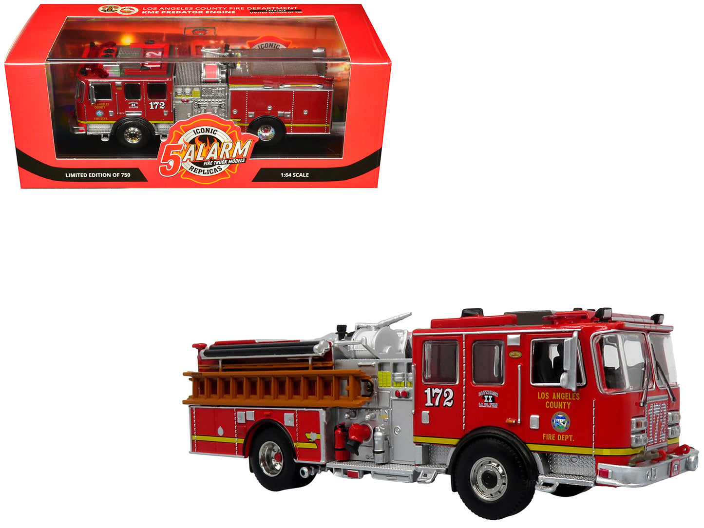 KME Predator Fire Engine #172 "Los Angeles County Fire Department" Red "5 Alarm" Series Limited Edition to 750 pieces Worldwide 1/64 Diecast Model by Iconic Replicas