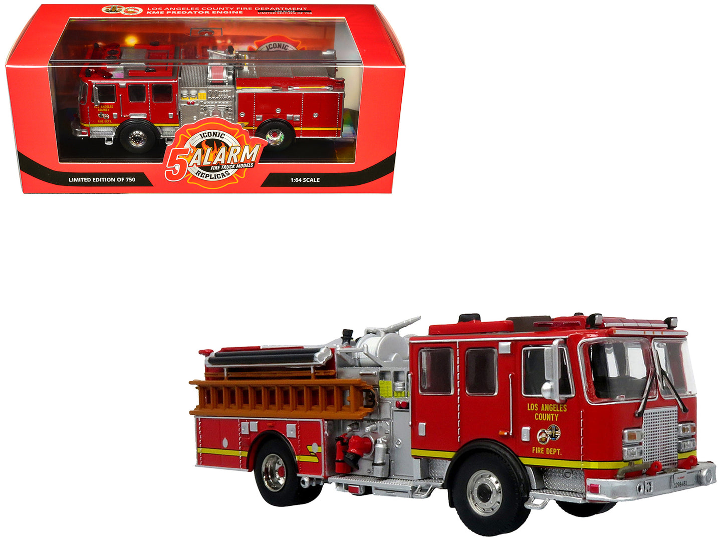 KME Predator Fire Engine "Los Angeles County Fire Department" Red "5 Alarm" Series Limited Edition to 750 pieces Worldwide 1/64 Diecast Model by Iconic Replicas