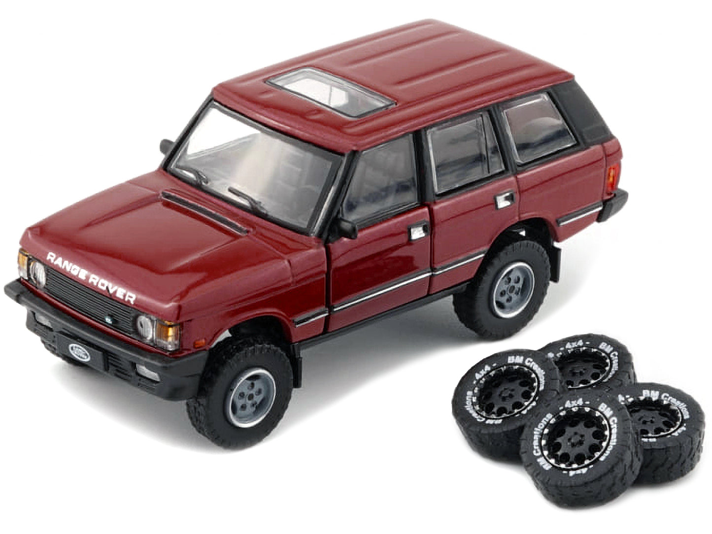 Land Rover Range Rover Classic LSE RHD (Right Hand Drive) Red with Sunroof with Extra Wheels 1/64 Diecast Model Car by BM Creations