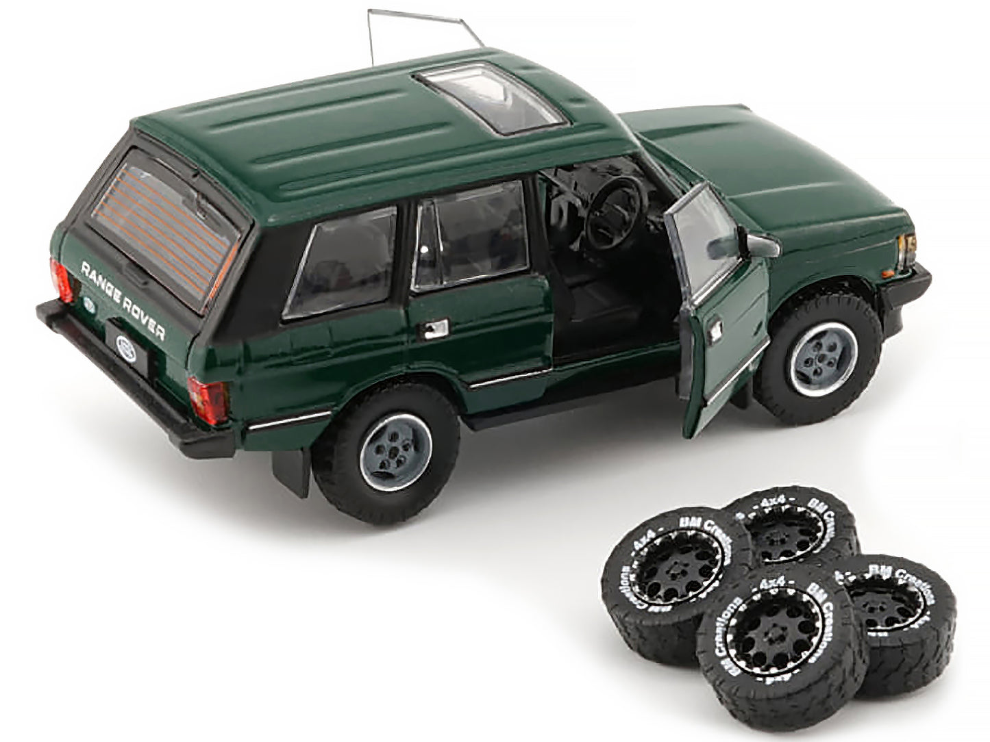 Land Rover Range Rover Classic LSE RHD (Right Hand Drive) Green with Sunroof with Extra Wheels 1/64 Diecast Model Car by BM Creations