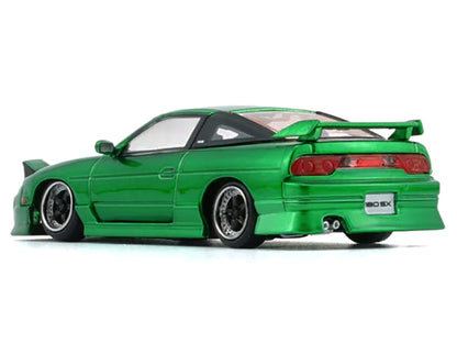 Nissan 180SX PRS13 RHD (Right Hand Drive) Green Metallic with Extra Wheels and Accessories 1/64 Diecast Model Car by BM Creations