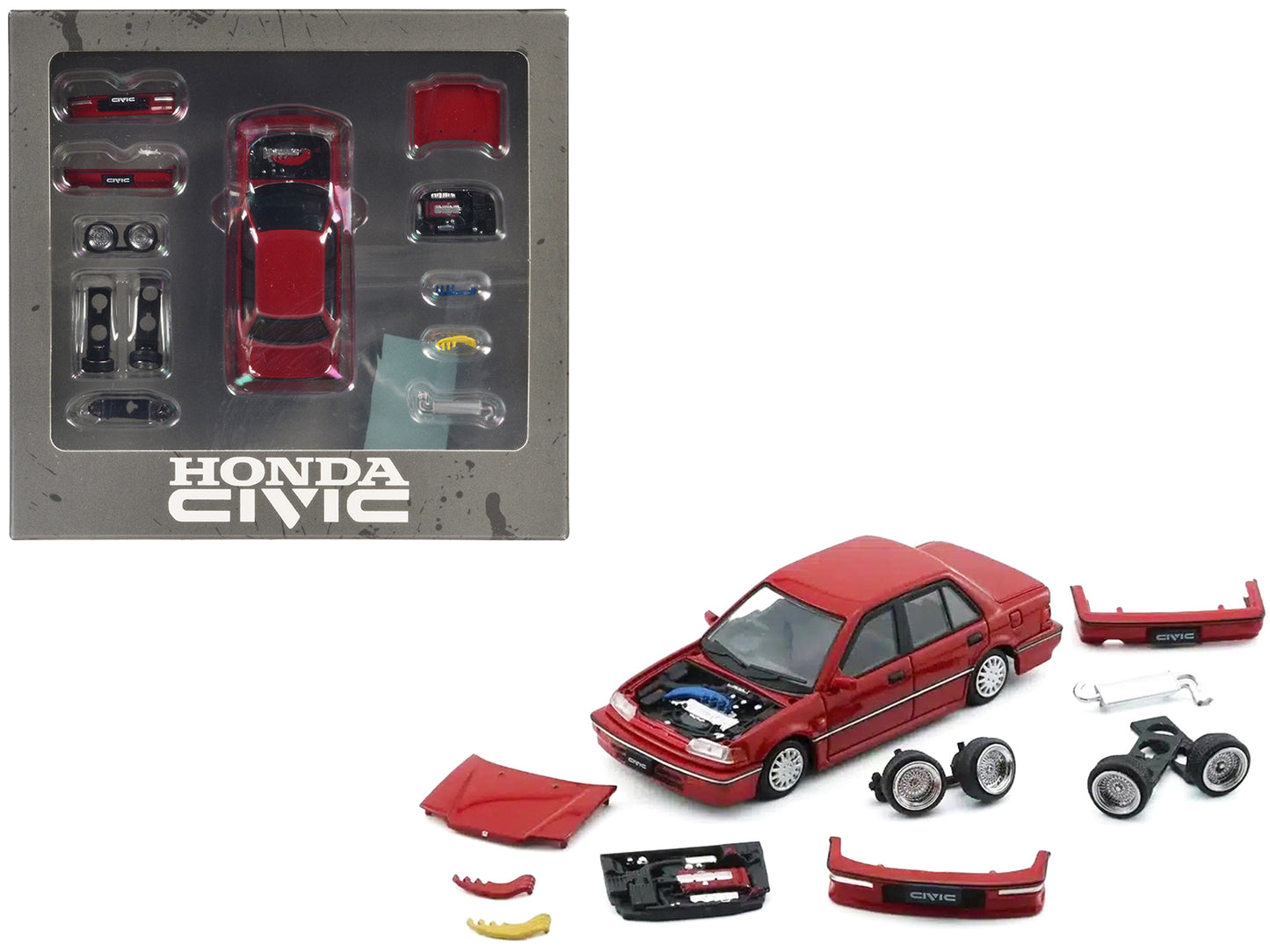 Honda Civic EF2 RHD (Right Hand Drive) Red with Accessories 1/64 Diecast Model Car by BM Creations