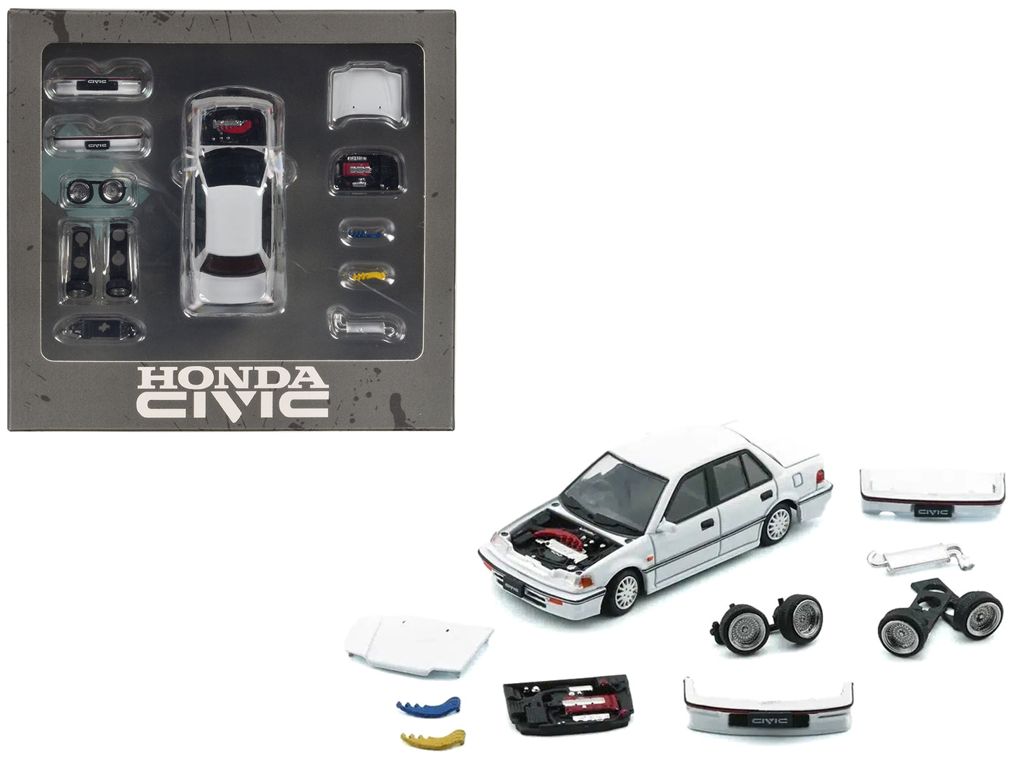 Honda Civic EF2 RHD (Right Hand Drive) White with Accessories 1/64 Diecast Model Car by BM Creations