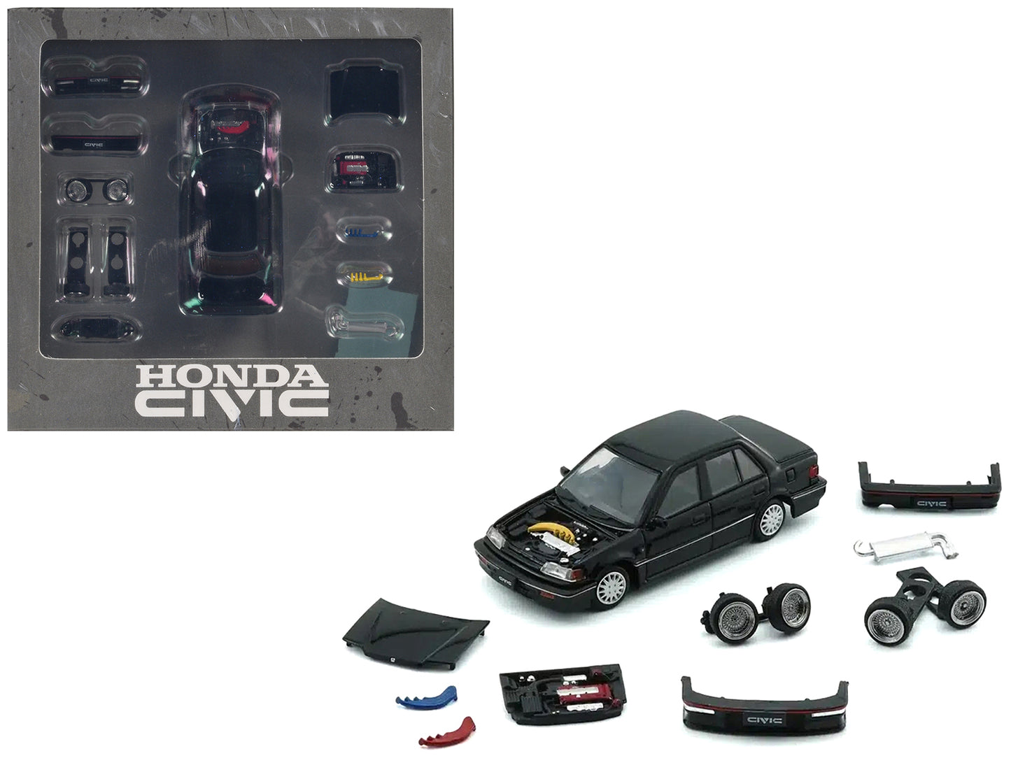 Honda Civic EF2 RHD (Right Hand Drive) Black with Accessories 1/64 Diecast Model Car by BM Creations