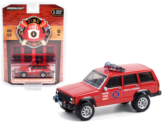 1990 Jeep Cherokee Red "Reno Fire Department" (Nevada) "Fire & Rescue" Series 1 1/64 Diecast Model Car by Greenlight