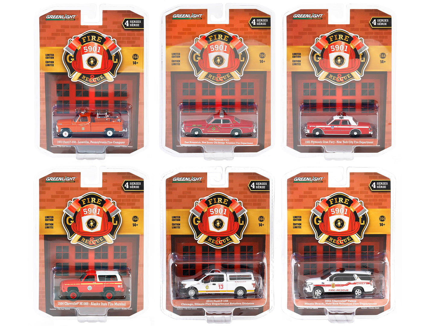 "Fire & Rescue" Set of 6 pieces Series 4 1/64 Diecast Model Car by Greenlight