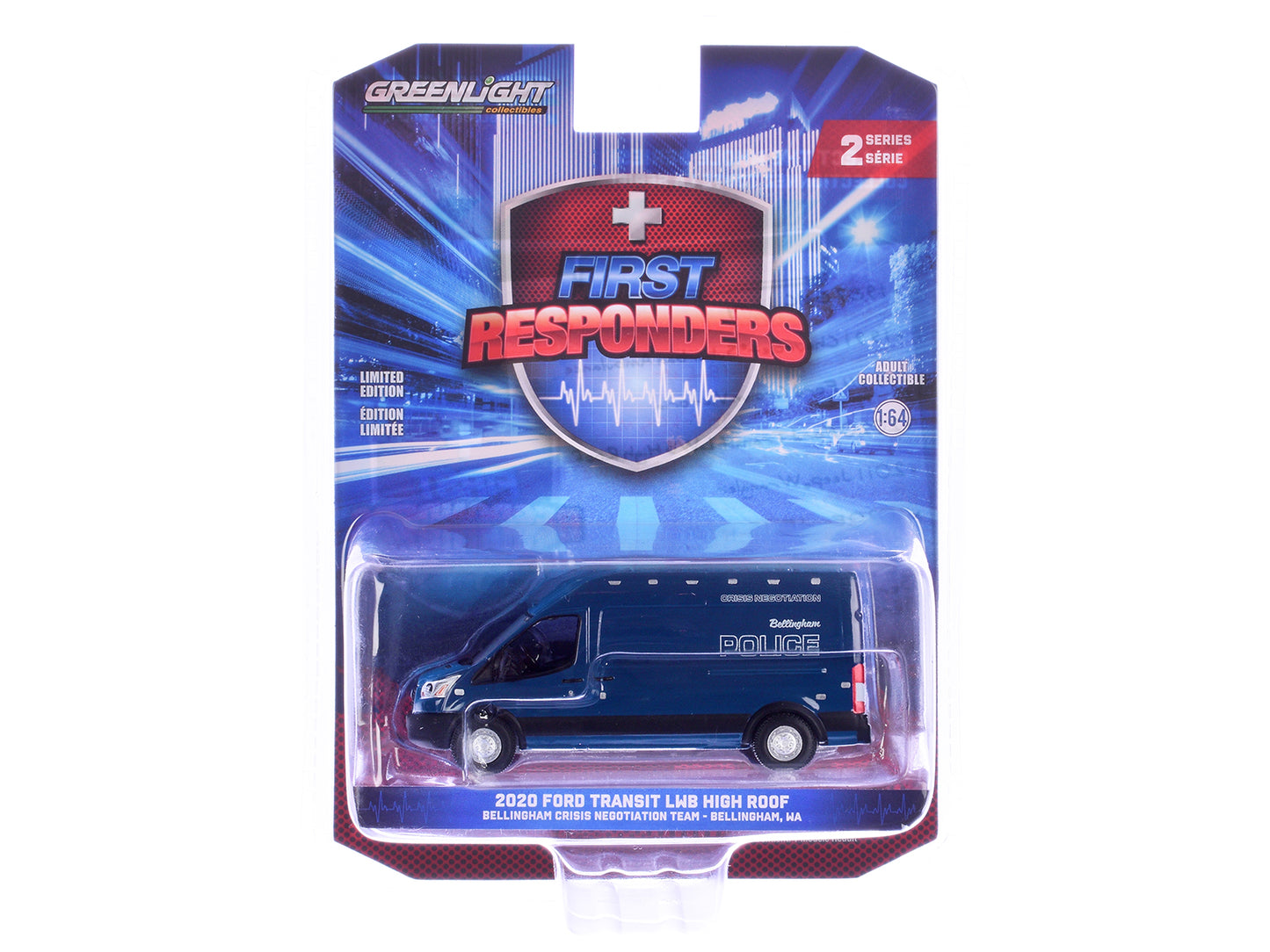 2020 Ford Transit LWB High Roof Van "Bellingham Police Crisis Negotiation Team Bellingham Washington" Dark Blue "First Responders" Series 2 1/64 Diecast Model Car by Greenlight