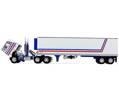 Peterbilt 352 COE 86" Sleeper and 40' Vintage Refrigerated Trailer White with Blue and Red Stripes "Bicentennial Patriot" 1/64 Diecast Model by DCP/First Gear