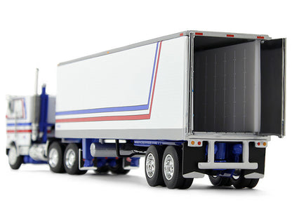 Peterbilt 352 COE 86" Sleeper and 40' Vintage Refrigerated Trailer White with Blue and Red Stripes "Bicentennial Patriot" 1/64 Diecast Model by DCP/First Gear