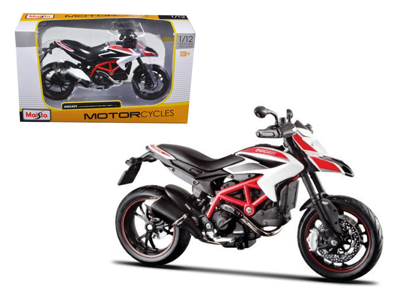 2013 Ducati Hypermotard SP White with Black and Red Stripes 1/12 Diecast Motorcycle Model by Maisto