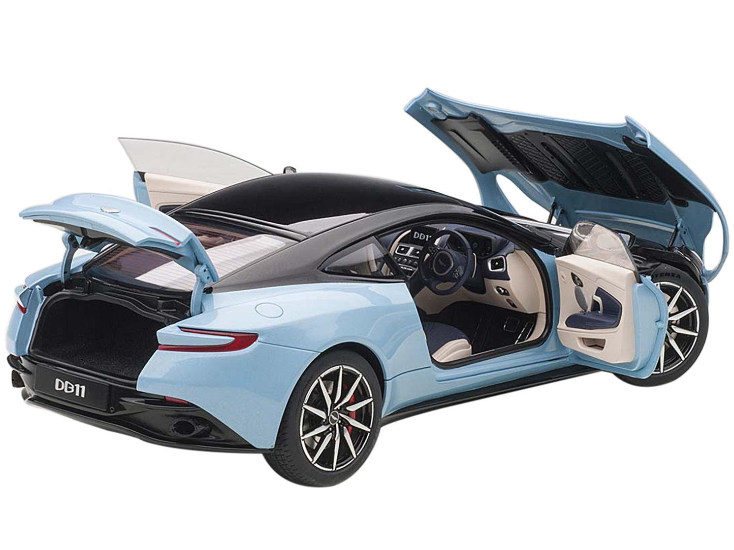 Aston Martin DB11 Q Frosted Glas Blue with Black Top 1/18 Model Car by Autoart