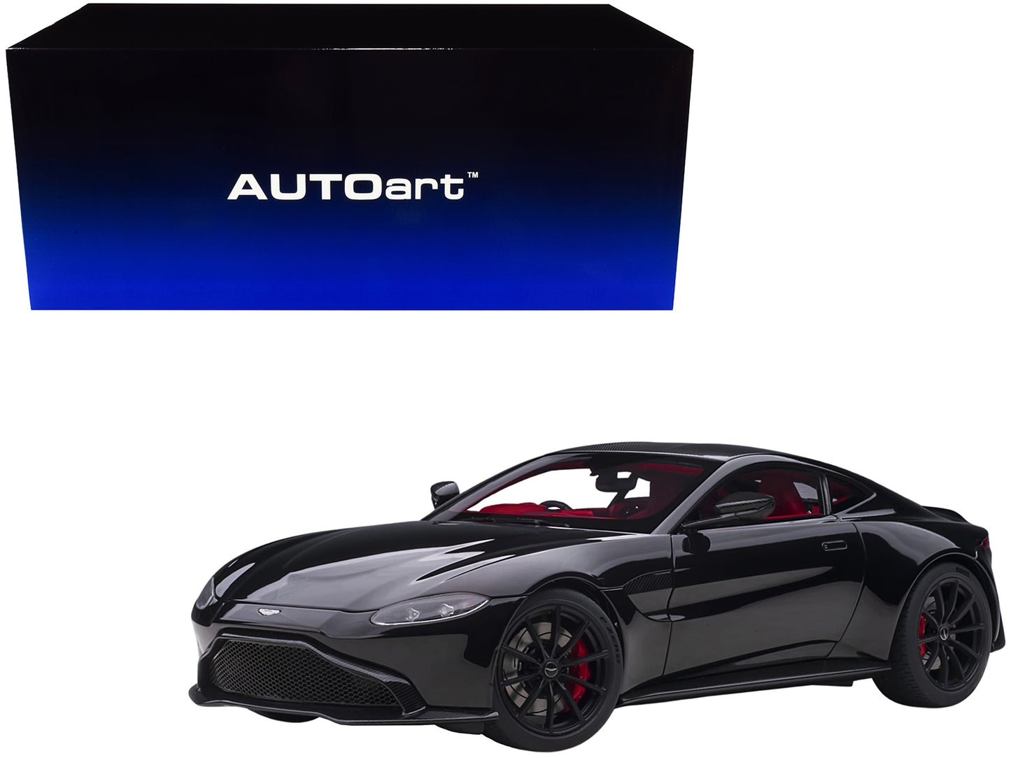 2019 Aston Martin Vantage RHD (Right Hand Drive) Jet Black with Red Interior 1/18 Model Car by Autoart