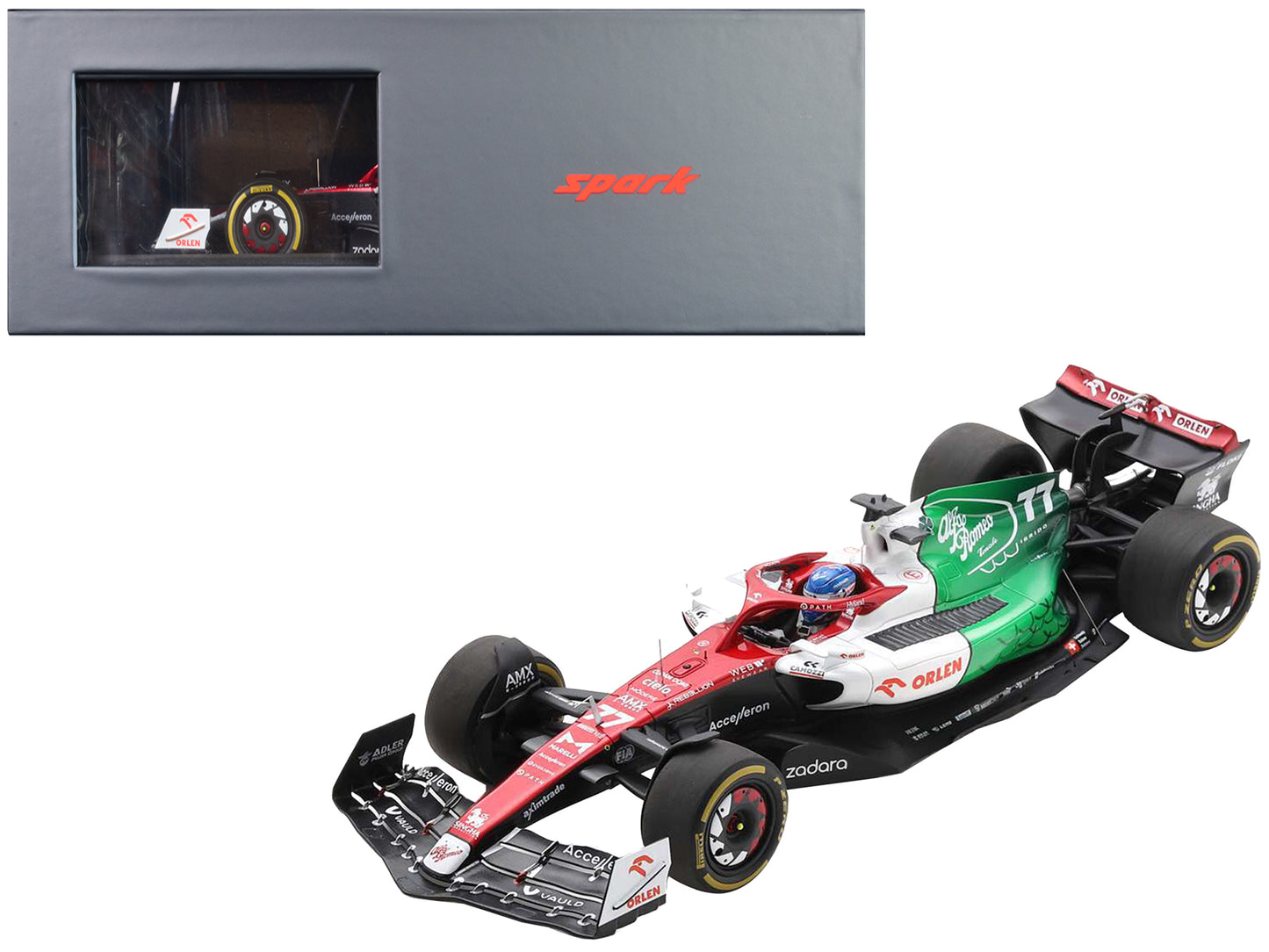 Alfa Romeo C42 #77 Valtteri Bottas "Orlen" Formula One F1 Azerbaijan GP (2022) with Acrylic Display Case 1/18 Model Car by Spark