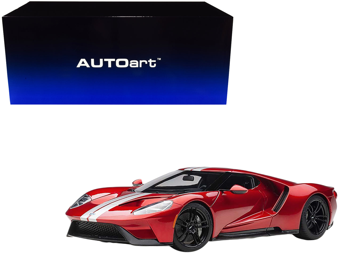 2017 Ford GT Liquid Red with Silver Stripes 1/18 Model Car by Autoart