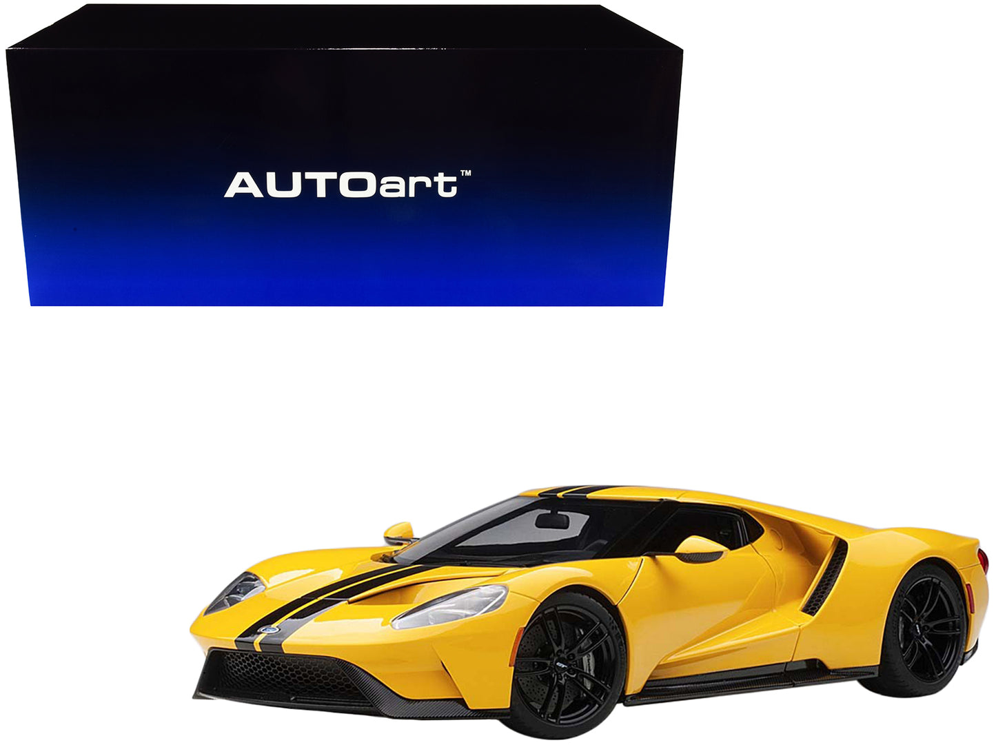 2017 Ford GT Triple Yellow with Black Stripes 1/18 Model Car by Autoart