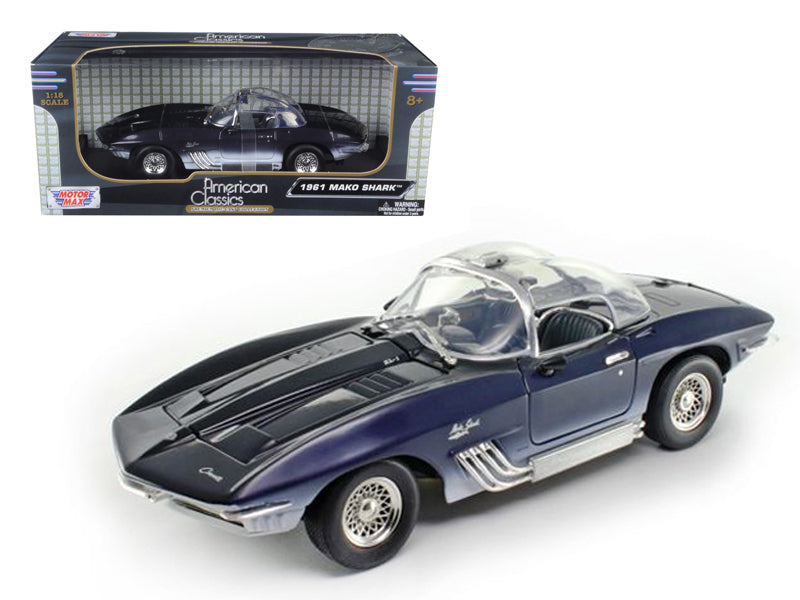 1961 Chevrolet Corvette Mako Shark Dark Blue 1/18 Diecast Model Car by Motormax