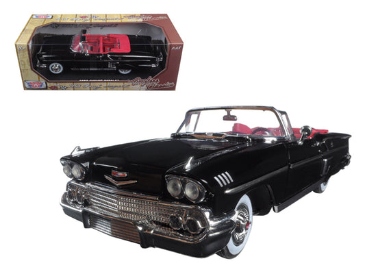 1958 Chevrolet Impala Convertible Black with Red Interior "Timeless Classics" 1/18  Diecast Model Car by Motormax