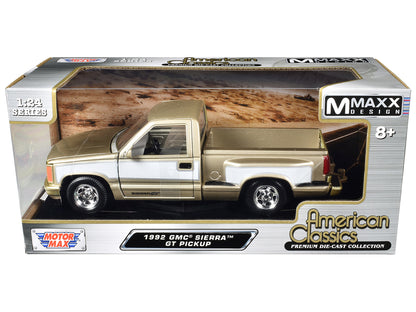 1992 GMC Sierra GT Pickup Truck Gold Metallic with White Sides "American Classics" Series 1/24 Diecast Model Car by Motormax