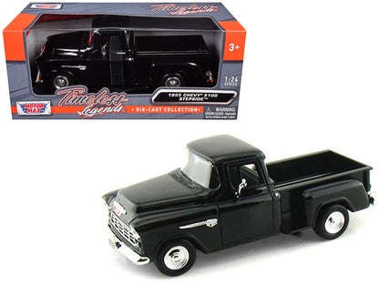 1955 Chevrolet 5100 Stepside Pickup Truck Black 1/24 Diecast Car Model by Motormax