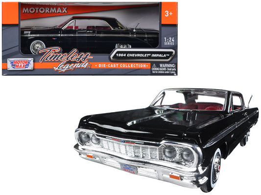 1964 Chevrolet Impala Black with Red Interior 1/24 Diecast Model Car by Motormax