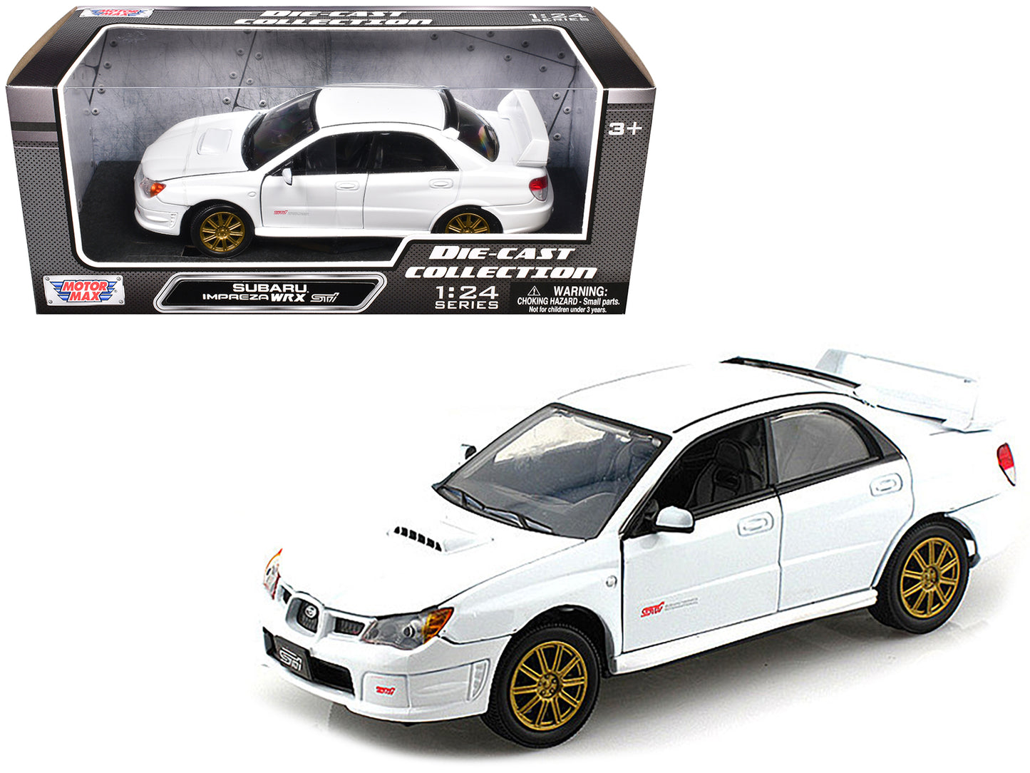 Subaru Impreza WRX STi White 1/24 Diecast Model Car by Motormax