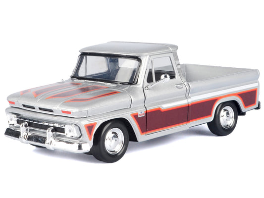 1966 Chevrolet C10 Fleetside Pickup Truck Silver Metallic with Brown Sides "American Classics" Series 1/24 Diecast Model Car by Motormax