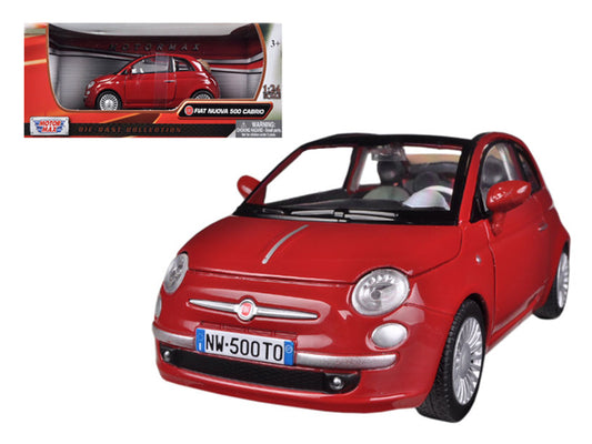 Fiat 500 Nuova Cabrio Red 1/24 Diecast Model Car by Motormax