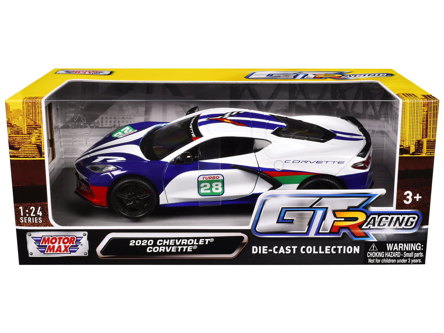 2020 Chevrolet Corvette #28 White with Blue Graphics "GT Racing" Series 1/24 Diecast Model Car by Motormax