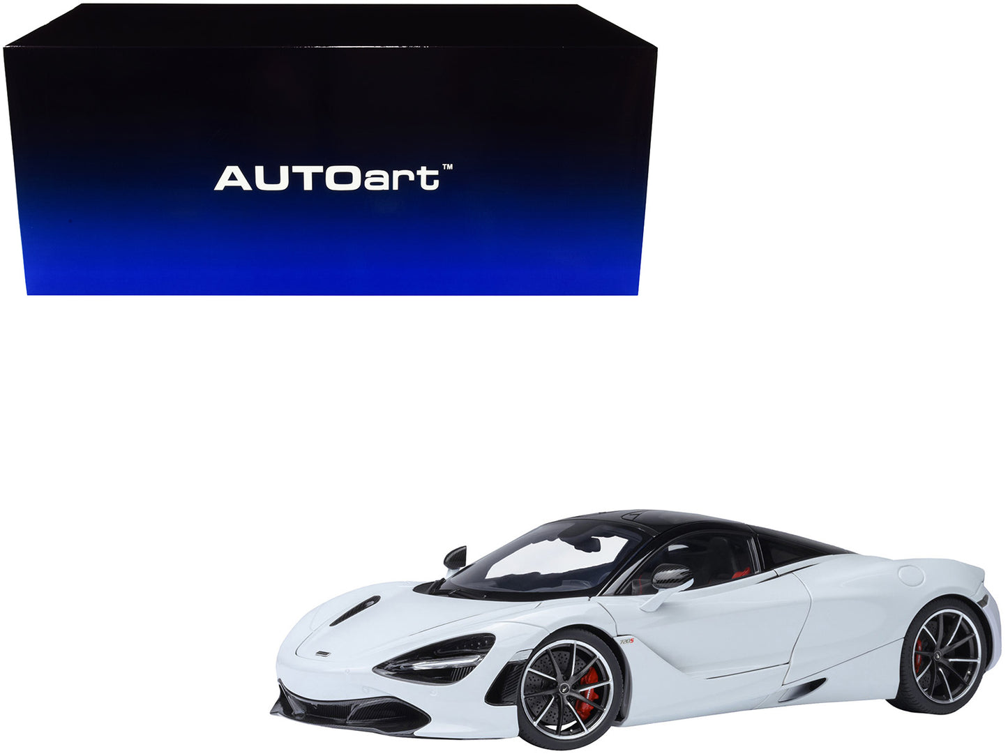 McLaren 720S Silica White with Black Top and Carbon Accents 1/18 Model Car by Autoart